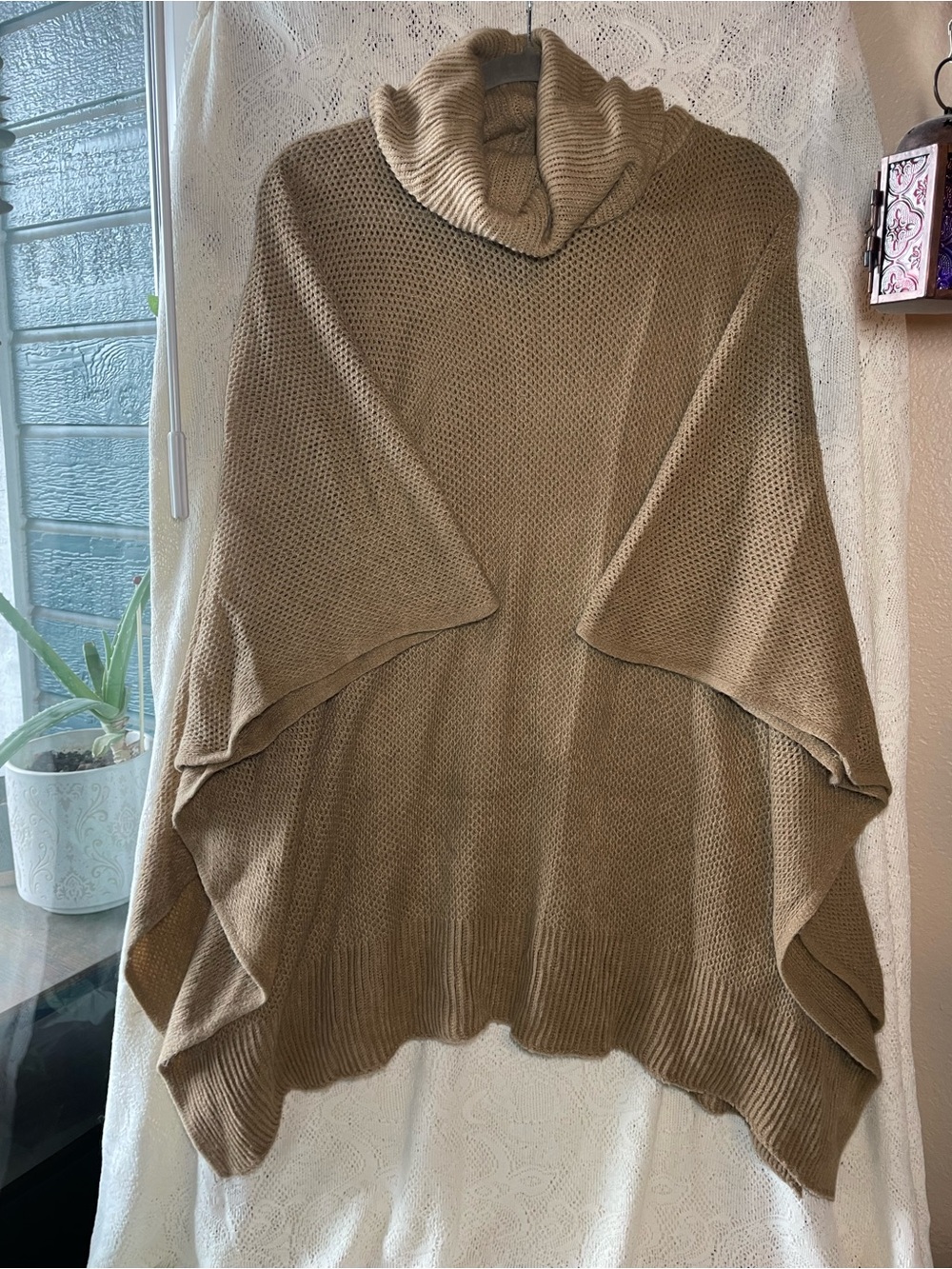LC Lauren Conrad cozy brown poncho turtleneck sweater